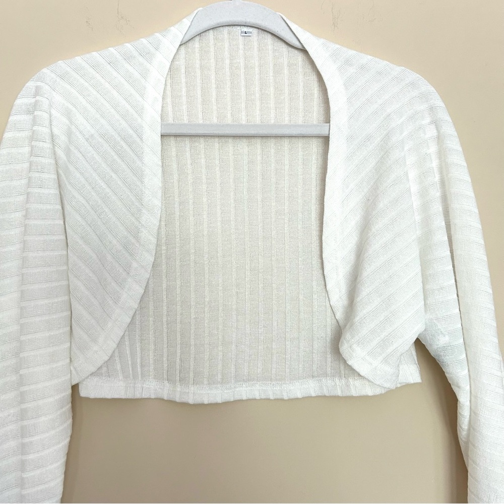 Chic White Women's Bolero Shrug Open Front Cropped - Picture 3 of 7